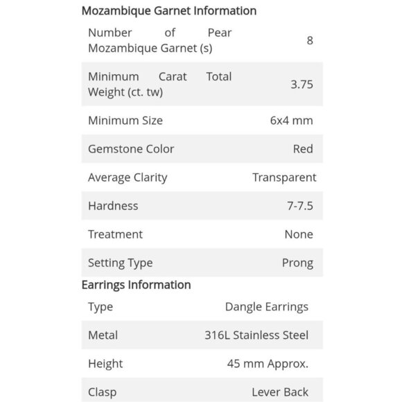 Vintage-Style ✦ Mozambique Garnet Drop Earrings ✦ 316L Stainless Steel Leverback - Picture 8 of 10